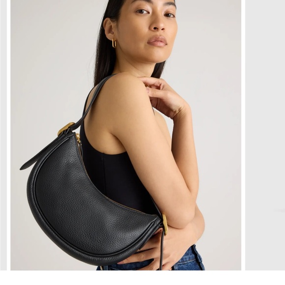 Half Crescent Quince Black Leather Shoulder Bag with Gold Accents - Picture 2 of 3